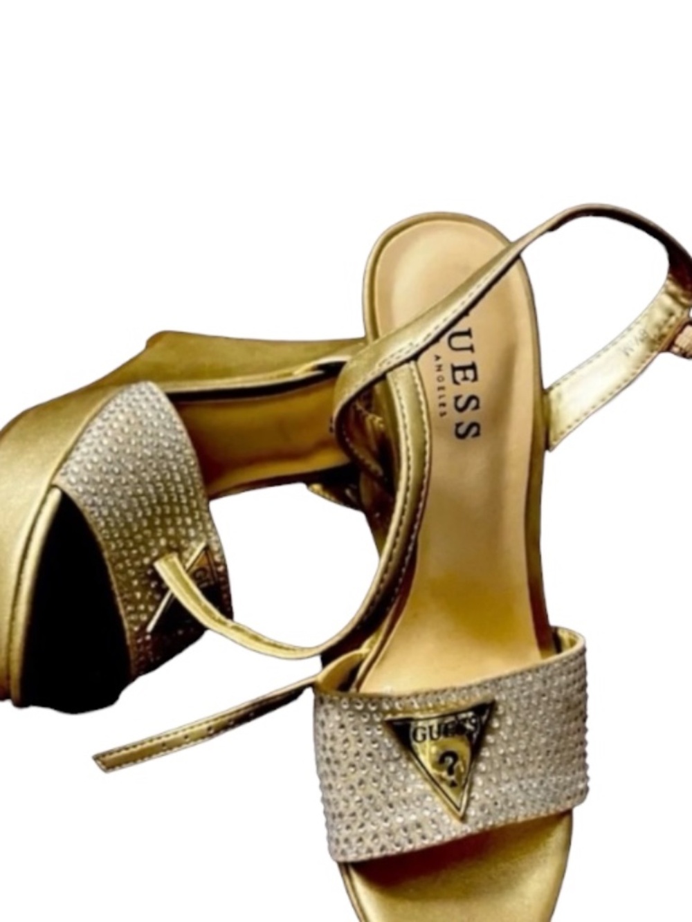 GUESS Gold Rhinestone Platform Wedge Sandals Size 6.5 New No Box